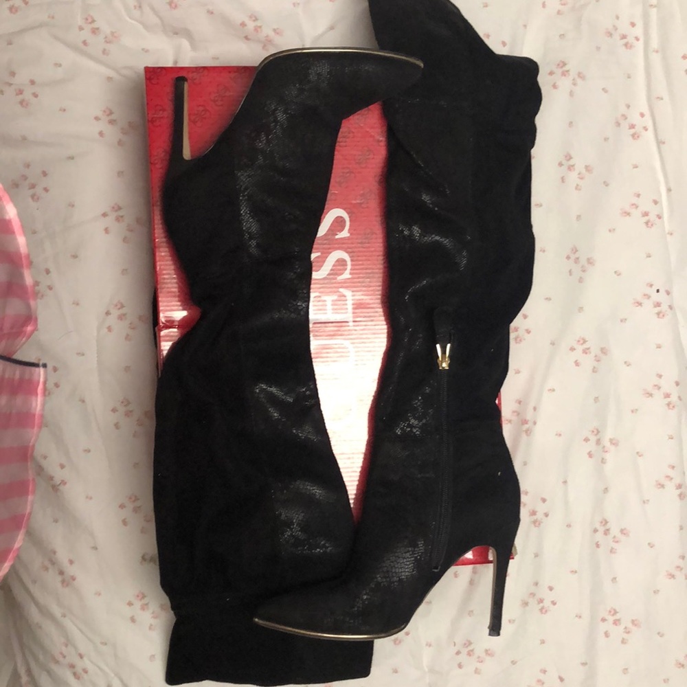 Guess knee-high snakeskin print boots